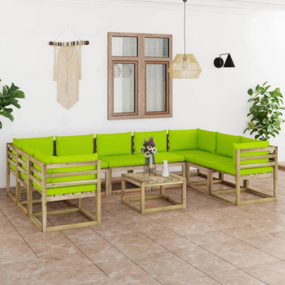vidaXL Set mobilier de grădină cu perne, 10 piese, lemn de pin tratat foto