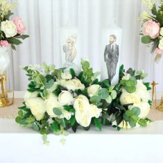 Set 2 Lumanari si 2 Buchete pentru Nunta cu Flori Artificiale, Green Imperial - LN20