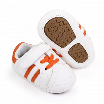 Adidasi albi cu dungi portocalii pentru bebelusi (Marime Disponibila: 6-9 luni foto