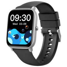 Smartwatch iSEN C09, Silver, Curea TPU Neagra, 1.85 TFT, Ritm Cardiac, Tensiune Arteriala, Oxigen in Sange (SpO2), ECG, 7 Moduri Sport, Notificari Ape