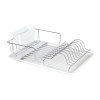 Scurgator Vase Metalic Alb/Argintiu cu Tava Plastic, 40.5x29.5x11 cm, 3 Compartimente - Suport Farfurii, Tacamuri, Bucatarie