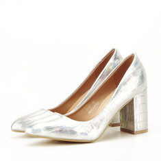 Pantofi argintii cu imprimeu reptila Fancy 01 foto
