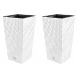 Cumpara ieftin Set 2 ghivece de flori, Rato, imitatie ratan, inalte, 22.5x22.5x42 cm, alb, Prosperplast