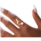 Inel deschis placat cu aur Fish Tail Pearl