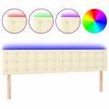 Tăblie de pat cu LED, crem, 200x5x78/88 cm, piele ecologică