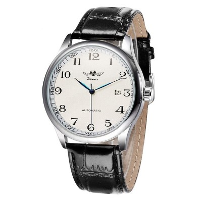 Ceas barbatesc de mana T-Winner Clasic Retro Fashion Mecanic Automatic Vintage Casual Elegant Negru Alb foto