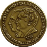 x299 FRITZ si LISA DRAXLMAIER FONDATORII FABRICII DRAXLMAIER 1958 BRONZ 30mm 14g STARE EXCELENTA