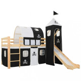 VidaXL Cadru pat etajat copii cu tobogan &amp;amp; scară 97x208cm lemn de pin