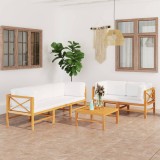 Cumpara ieftin Set mobilier grădină cu perne crem, 6 piese, lemn masiv de tec