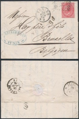 Italy 1869 Cover + Content 40C Belgium Torino Bruxelles DB.424 foto