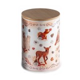 Borcan Craciun lemn ceramica multicolora in cutie cadou II &Oslash; 10 cm x 14,5 H