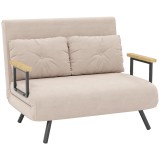 HOMCOM Canapea Pat de 2 Locuri cu Spătar Reglabil pe 5 Nivele și 2 Perne din Material Capitonat, 102x73x81 cm, Negru | Aosom Romania