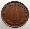 2.500 GERMANIA WWII 1 REICHSPFENNIG 1939 G, Europa, Bronz