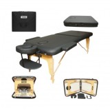 Masa de masaj pliabila portabila 2 zone, cadru lemn, spuma 5cm, inaltime 55-76cm, piele ecologica neagra 60x213cm THOR