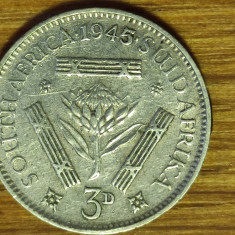 Africa de sud - moneda de colectie argint 0.800 - 3 pence 1945 xf - George VI
