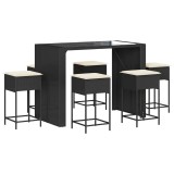 Cumpara ieftin Set bar de gradina, 7 piese, cu perne, negru, poliratan