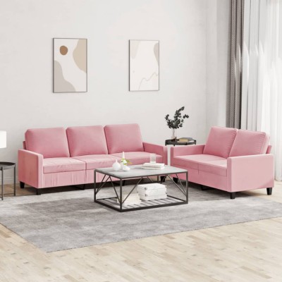 vidaXL Set de canapele cu perne, 2 piese, roz, catifea foto