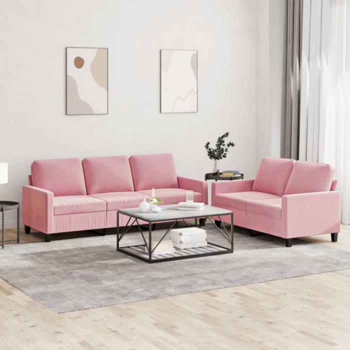 vidaXL Set de canapele cu perne, 2 piese, roz, catifea