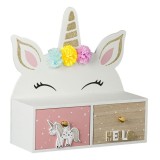 Cutie decorativa din lemn in forma de unicorn 2 mini sertare, Oem