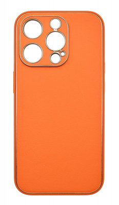 Husa eleganta din piele ecologica cu insertii aurii, Full protection, pentru iPhone 15 Pro, Portocaliu foto