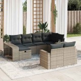vidaXL Set mobilier de grădină cu perne, 10 piese, gri, poliratan 3326064