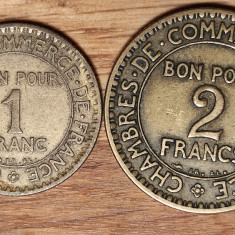 Franta - set istoric - 1 franc + 2 franci / francs 1922 1924 - camera de comert