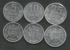 MOLDOVA SET / LOT ( 3 buc ) : 5 BANI + 10 BANI + 25 BANI 2010 , XF ++ / a UNC