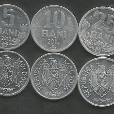 MOLDOVA SET / LOT 3 buc : 5 BANI + 10 BANI + 25 BANI 2010 , XF ++ / a UNC