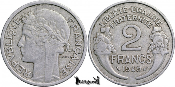 1949, 2 Francs - A Patra Republică Franceză - Franta