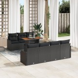 VidaXL Set de 8 Piese Canapea Grădină cu Perne Negru Ratan Sintetic Acacia, vidaXL Canapea Grădină de 2 Locuri cu Perne Negru Ratan Sintetic