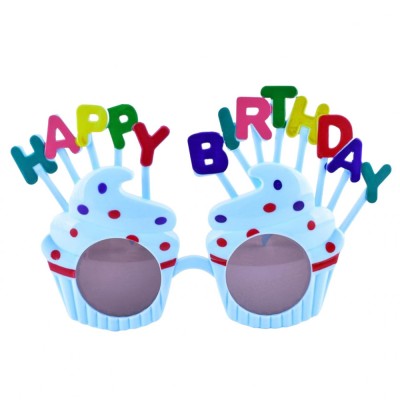 Ochelari happy birthday, flippy, tematica aniversare, protectie soare, din plastic, model prajiturele, 18.5x11.5 cm, albastru foto