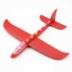 Avion planor cu lumini led, 48 cm, poliester, rosu &acirc; jucarie zburatoare copii 3+