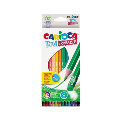 Set 12 Creioane Color CARIOCA, Corp din Lemn Hexagonal, 12 Culori Diferite si Radiera Inclusa La Fiecare Creion, Set Creioane Colorate, Creioane Color foto
