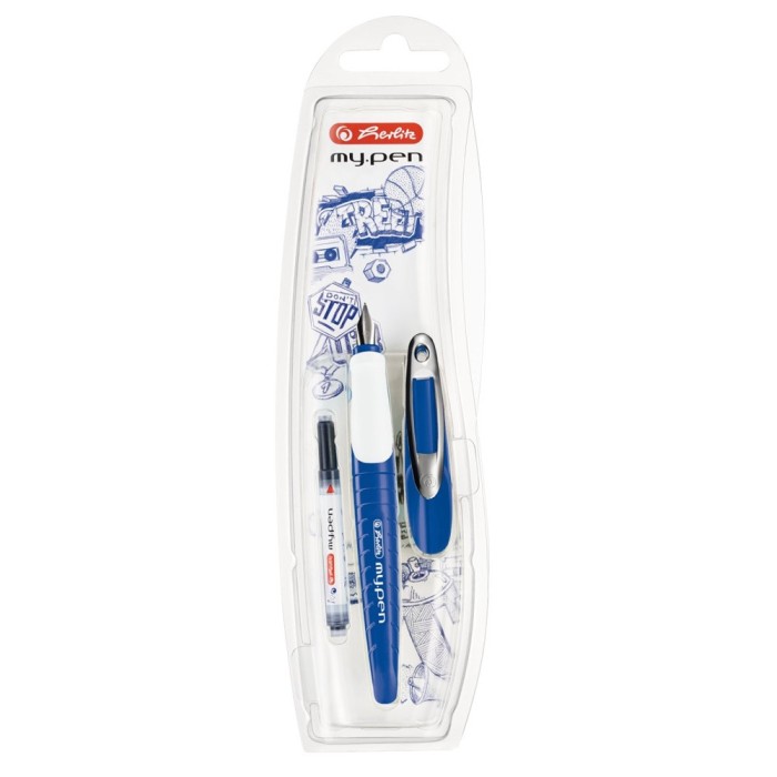 Stilou My Pen, penita M, albastru/alb &ndash; blister