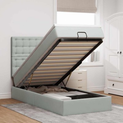 vidaXL Cadru de pat otoman cu saltele Gri deschis 90x190cm catifea 3313583 foto