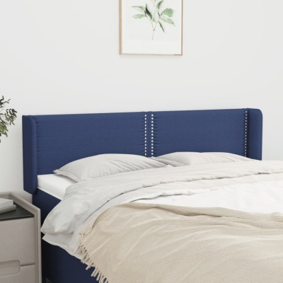 vidaXL Tăblie de pat cu aripioare, albastru, 147x16x78/88 cm textil 3118632 foto