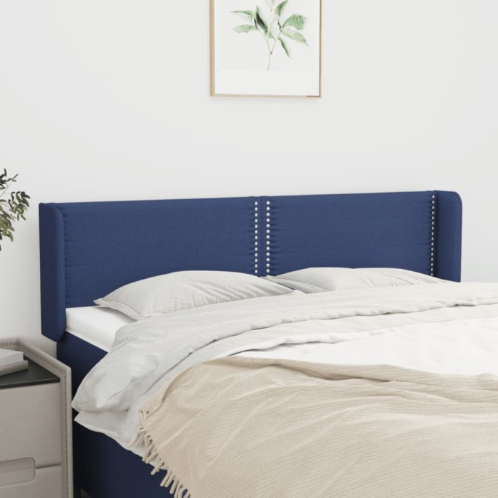 vidaXL Tăblie de pat cu aripioare, albastru, 147x16x78/88 cm textil 3118632