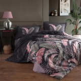 Cumpara ieftin Lenjerie pat dublu,bumbac ranforce,4 piese,neagra cu pene,Hena-A383