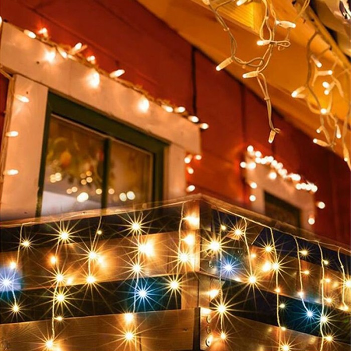 Perdea de lumini, 200 LED-uri, tip sloi de gheata, alb cald cu lumina statica, lungime 5 m