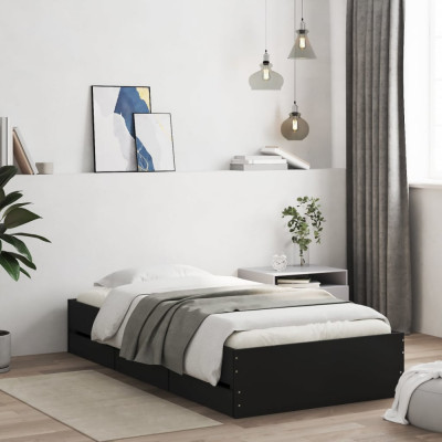 vidaXL Cadru de pat cu sertare, negru, 90x190 cm, lemn prelucrat foto
