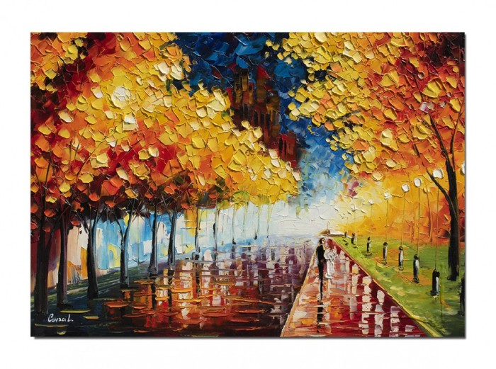 Tablou indragostiti stilizat pictat manual, O seara magica in doi, 70x50cm ulei pe panza
