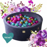 Piscina uscata 250 bile 7 cm MeowBaby , auriu, roz inchis, violet si turcoaz, Flower Set, 90x30 cm, Catifea Blue