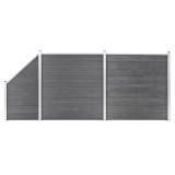 Cumpara ieftin Set panouri gard, 2 patrate + 1 oblic, gri, 446 x 186 cm, WPC