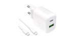 &Icirc;ncărcător de perete Puro PROLITE 30W USB-A / USB-C + cablu USB-C - USB-C 1.2m - alb