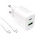 &Icirc;ncărcător de perete Puro PROLITE 30W USB-A / USB-C + cablu USB-C - USB-C 1.2m - alb
