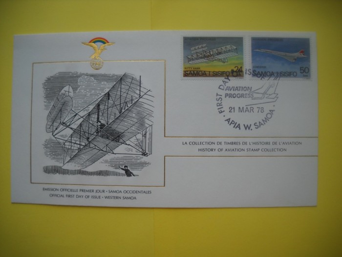 HOPCT PLIC FDC S NR 1032 SAMOA I SISIFO -ISTORIA AVIATIEI -FAI -FEDERATIA AERONAUTICA INTERNATIONALA 1978-AVION / AVIATIE