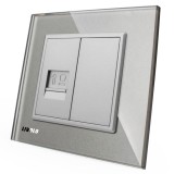 Priza internet simpla Livolo VL-C791C-15, incastrat, rama din sticla inclusa, gri