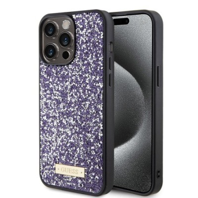 Husa pentru iPhone 15 Pro - Rhinestone Metal Logo (GUHCP15LPFGSBSP) - Purple foto