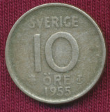 Suedia 10 &ouml;re, 1955, Argint., Europa