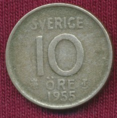 Suedia 10 &amp;ouml;re, 1955, Argint. foto